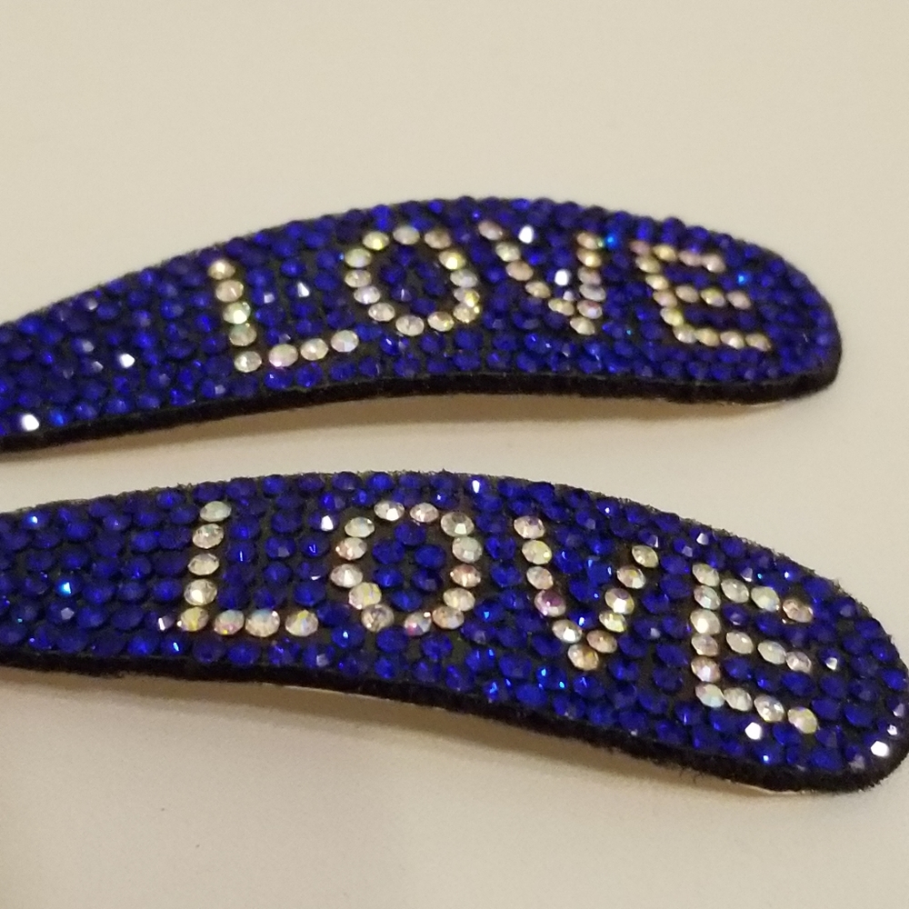 3/25🦋Blue Rhinestone LOVE Hair Clips New - Picture 2 of 5